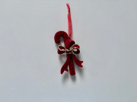Red Velvet Candy Cane With Bow Tree Hanging Decor