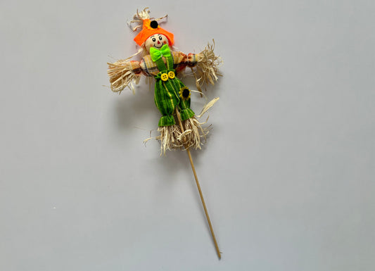 Green & Plaid Scarecrow Autumn Garden Pick | Decorative Harvest Stake