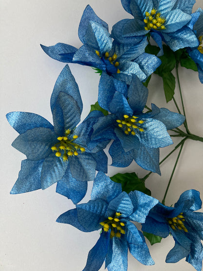 Blue Metallic Poinsettia Bunch
