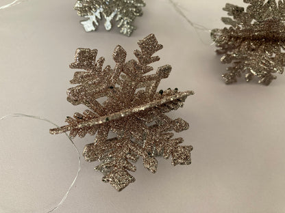 3pk Rose Gold Snowflake Baubles