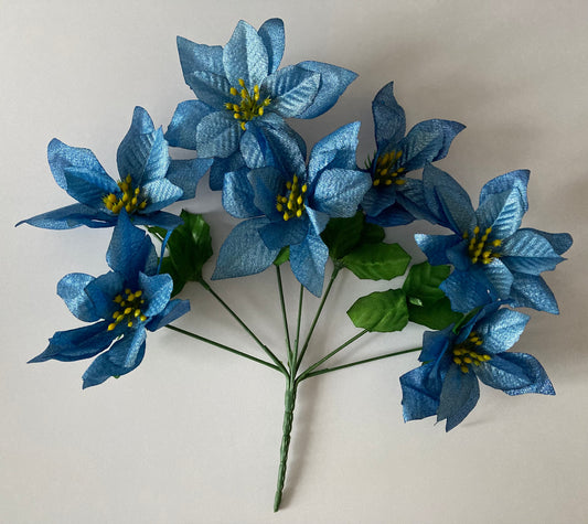 Blue Metallic Poinsettia Bunch