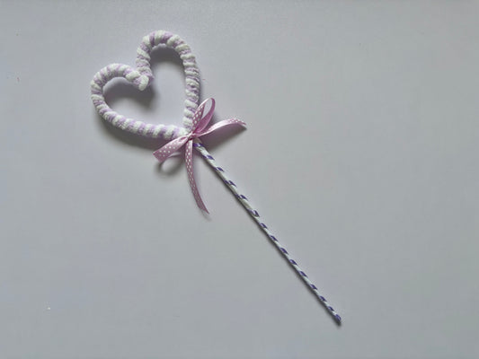 Lavender Chenille Heart Wand Pick | Fluffy Spiral Stem Decoration