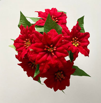 6 Red Poinsettia Soft Touch Bunch