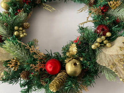 45cm Festive Gold & Red Wreath