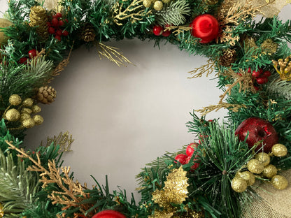 45cm Festive Gold & Red Wreath