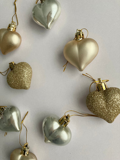 10pk Gold Heart Baubles