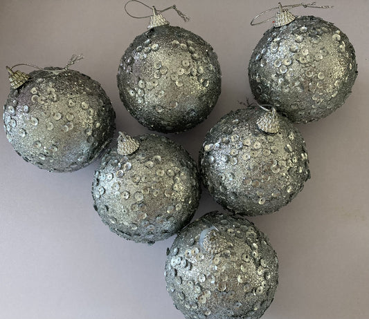 6pk Silver Sequin Christmas Tree Baubles