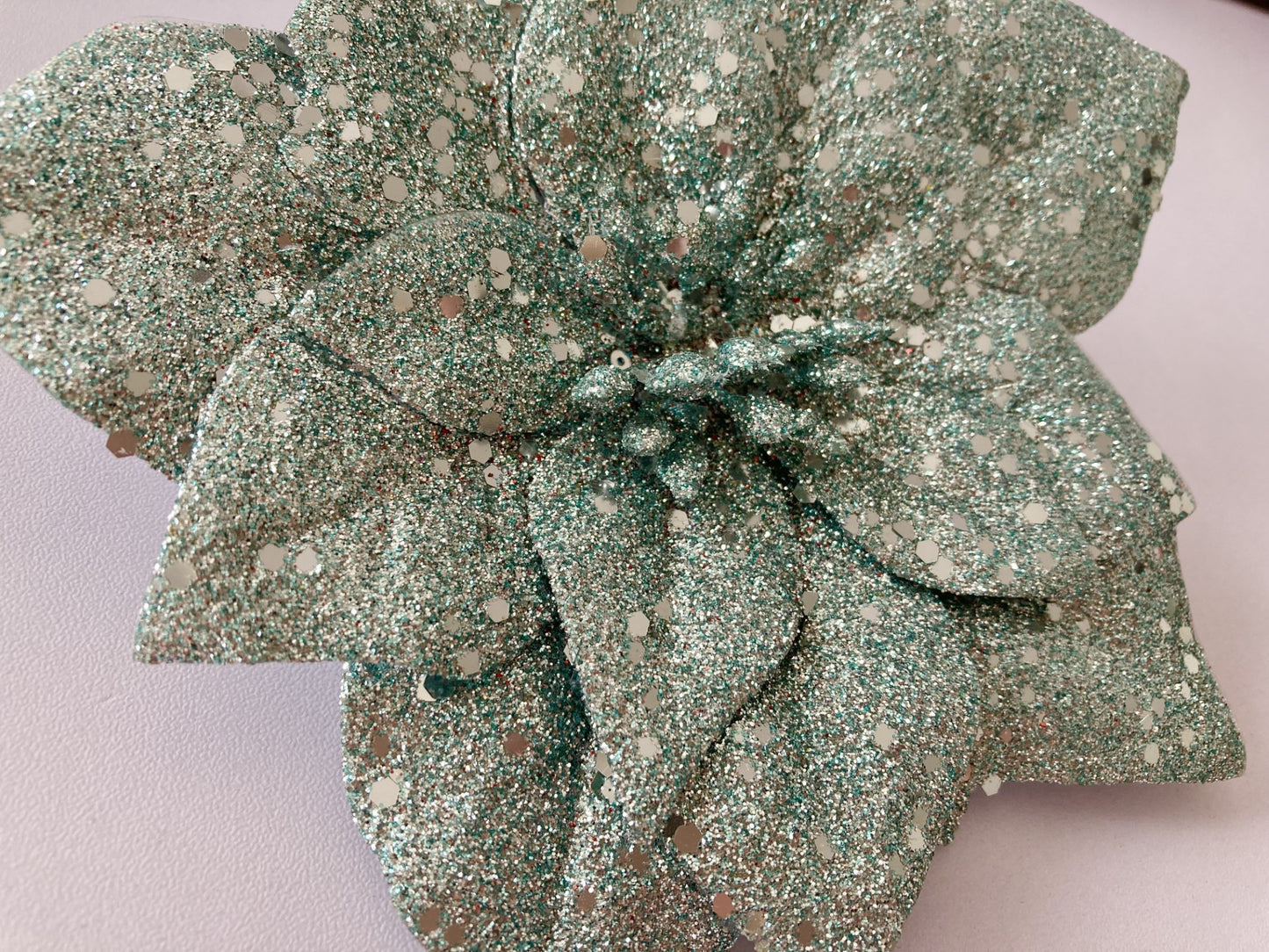 1 Mint Green/Silver Poinsettia Clip Back