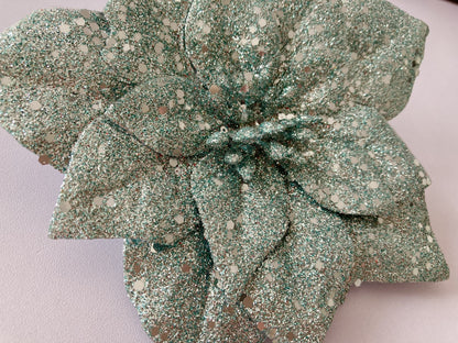 1 Mint Green/Silver Poinsettia Clip Back