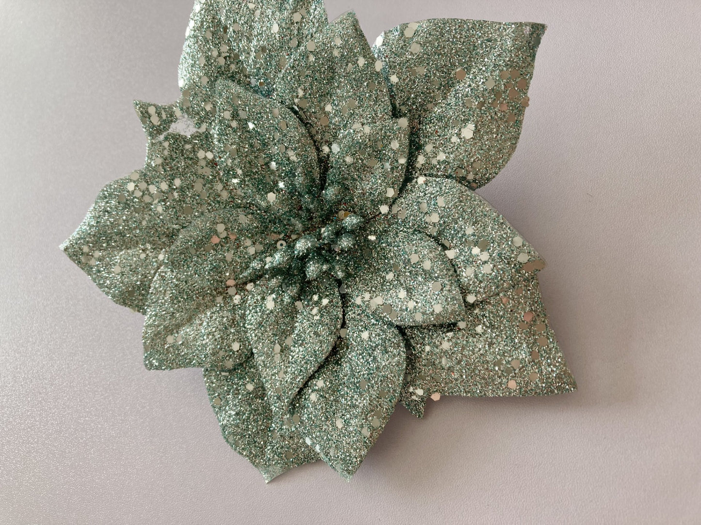 1 Mint Green/Silver Poinsettia Clip Back