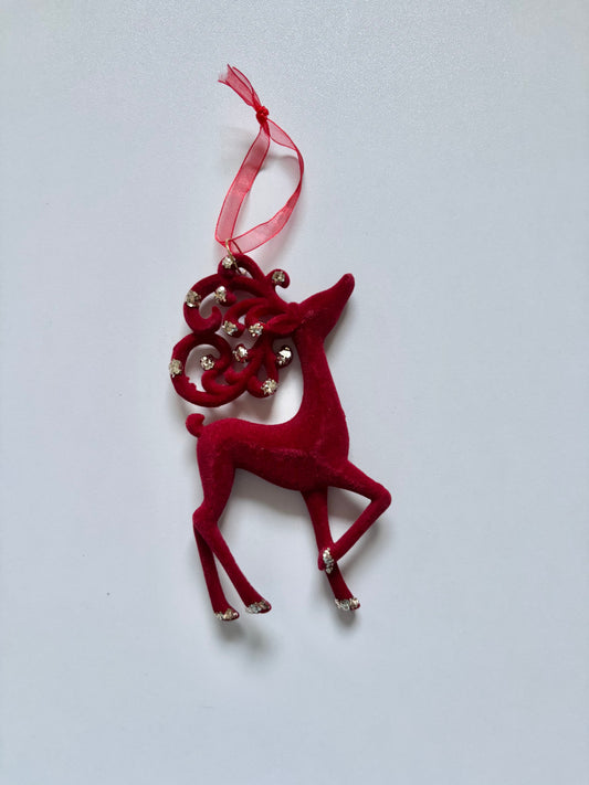 Red Velvet Reindeer Christmas Tree Hanging Decoration