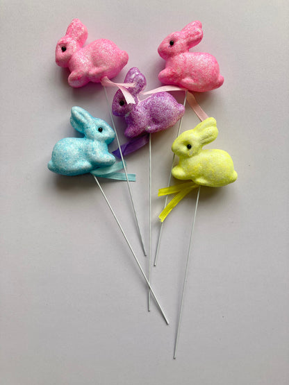 5pk Glitter Colourful Bunny Picks