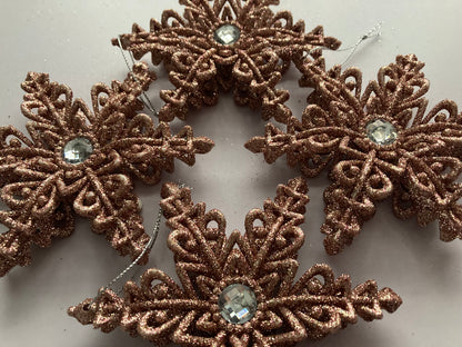 4pk Star Rose Gold Christmas Bauble Decor