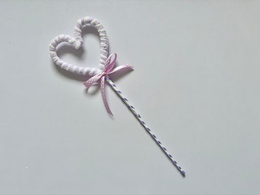 Lavender Chenille Heart Wand Pick | Fluffy Spiral Stem Decoration