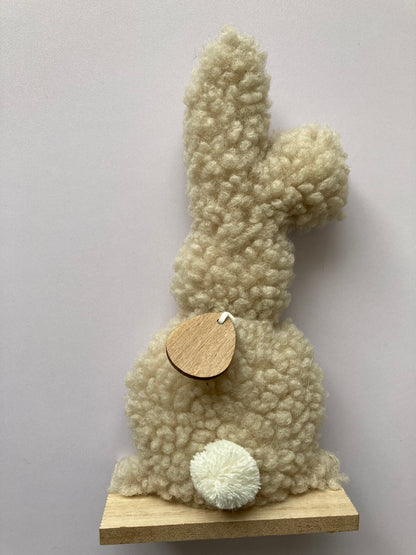 24cm Fluffy Bunny with Wooden Base