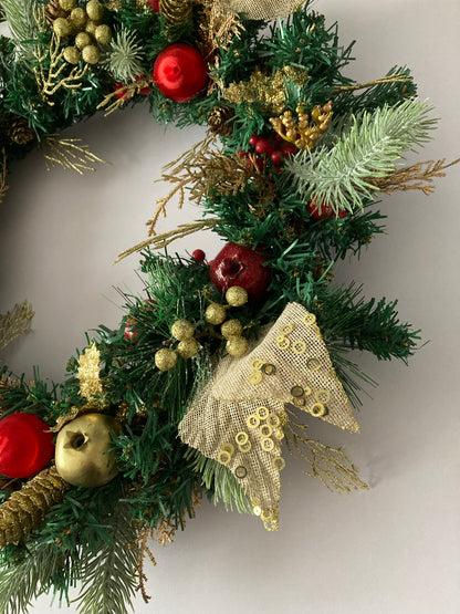 45cm Festive Gold & Red Wreath