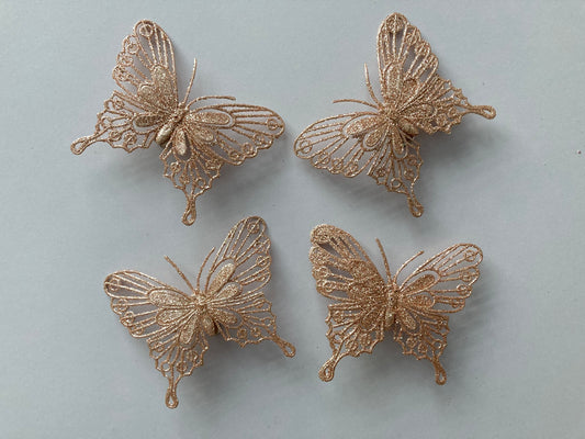 4pk Faux Rose Gold Butterfly Clip Backed