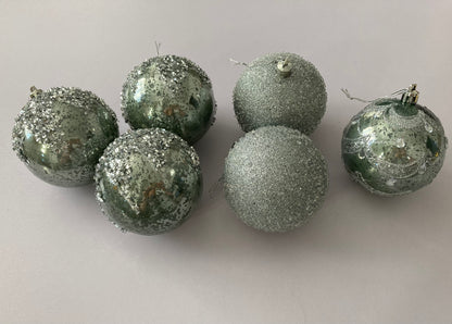 6Pck Silver Mixed Design Christmas Baubles