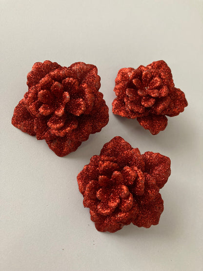 3pk Red Rose Clip