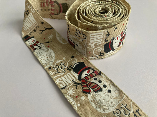 2yrds Snowman Let It Snow Wired Edge Ribbon