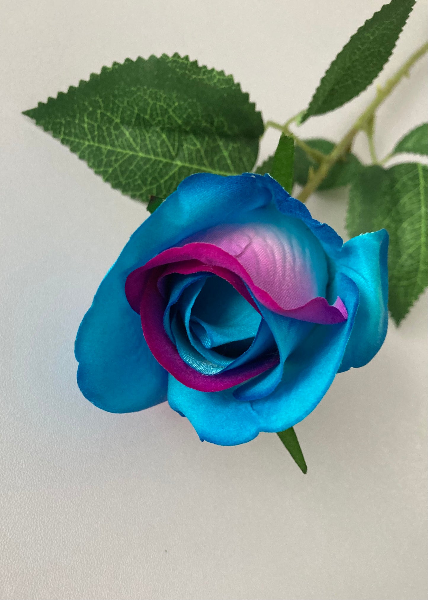 55cm Velvet Blue & Pink Rosebud