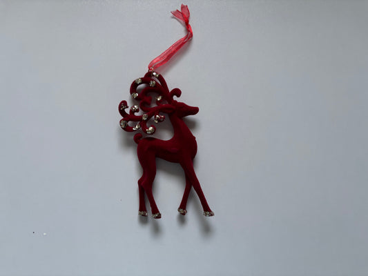 Red Velvet Standing Reindeer Christmas Tree Hanging Decoration
