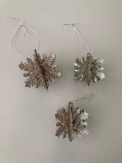 3pk Rose Gold Snowflake Baubles