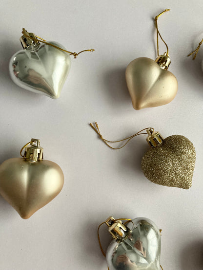 10pk Gold Heart Baubles