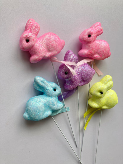 5pk Glitter Colourful Bunny Picks