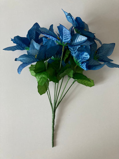 Blue Metallic Poinsettia Bunch