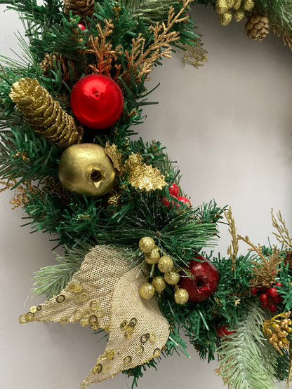 45cm Festive Gold & Red Wreath
