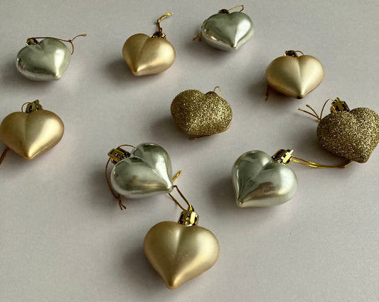 10pk Gold Heart Baubles