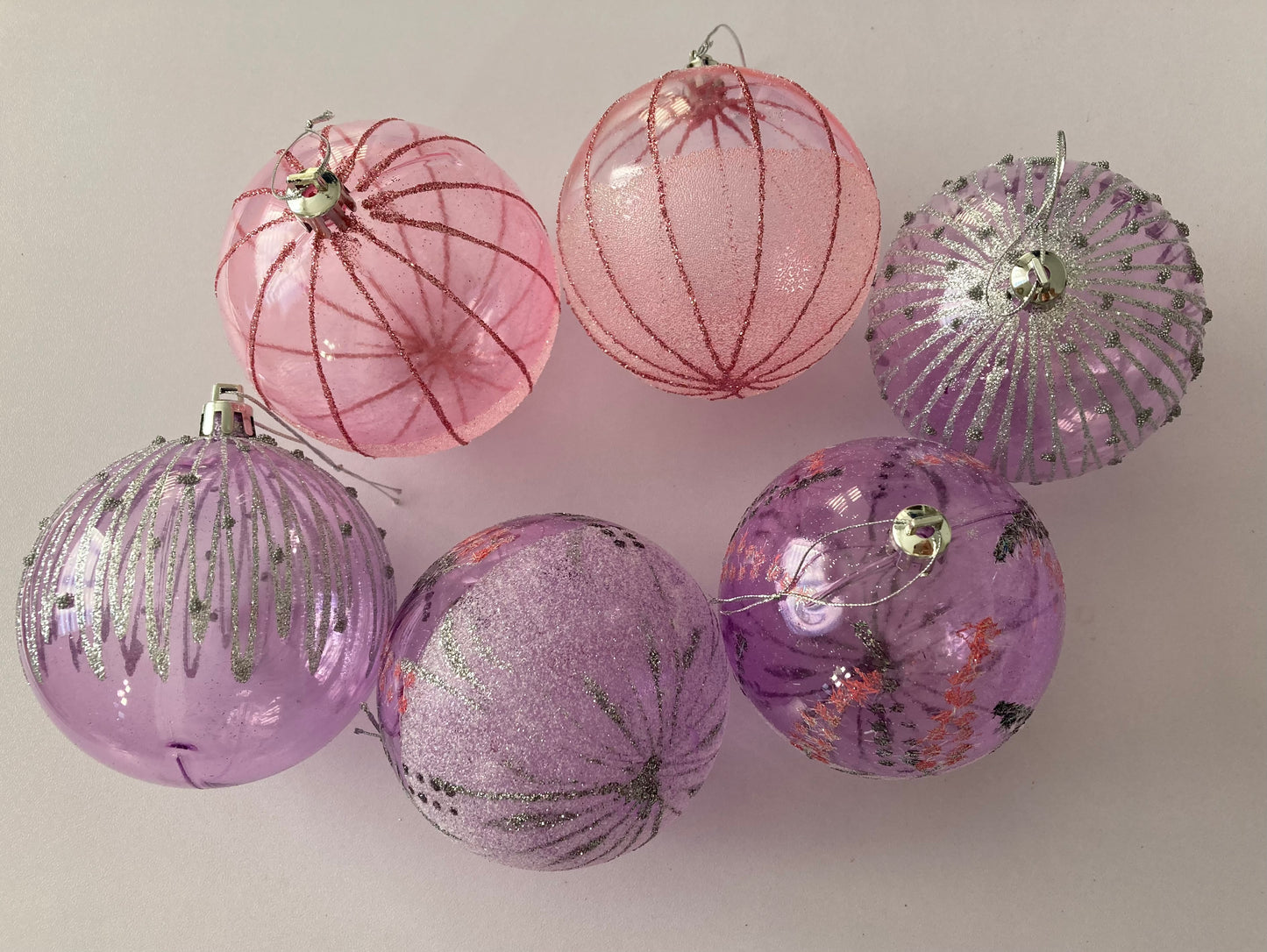 6pck Pink & Purple Christmas Baubles