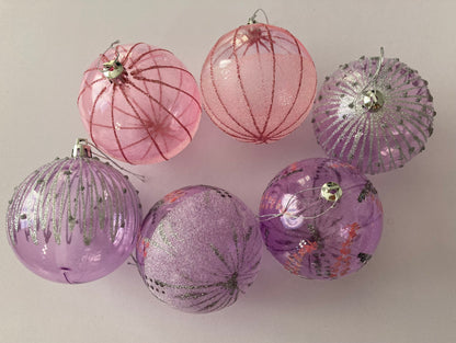 6pck Pink & Purple Christmas Baubles