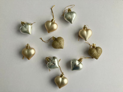 10pk Gold Heart Baubles