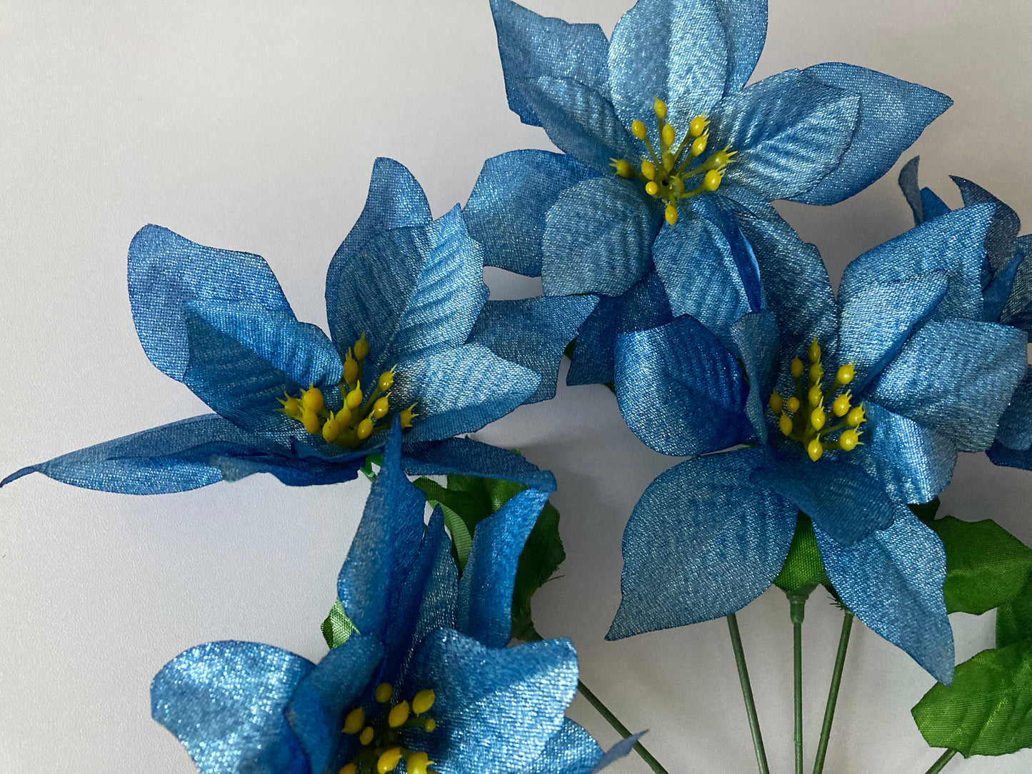 Blue Metallic Poinsettia Bunch