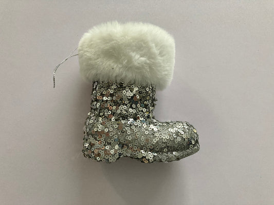 Silver & White Santa Boot Bauble