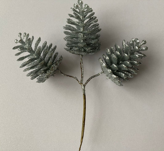 Silver Glitter Pinecone Bunch