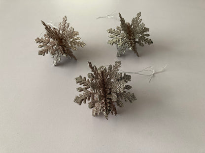 3pk Rose Gold Snowflake Baubles