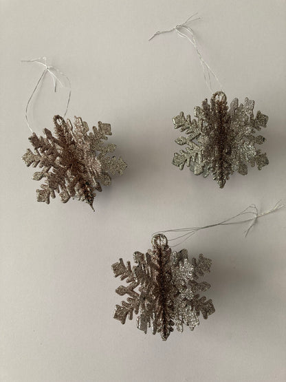 3pk Rose Gold Snowflake Baubles