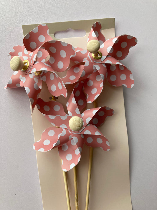 3pk Peach Polka Dot Windmill Picks