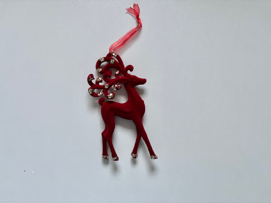 Red Velvet Standing Reindeer Christmas Tree Hanging Decoration