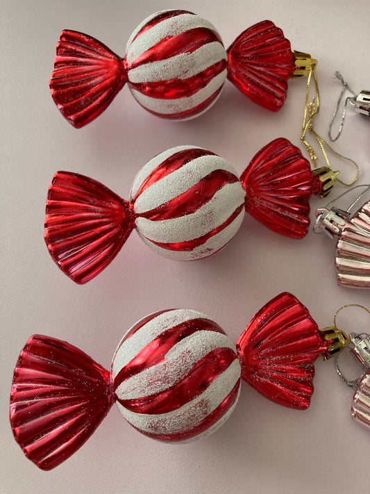 3pk Red Candy Sweet Tree Baubles