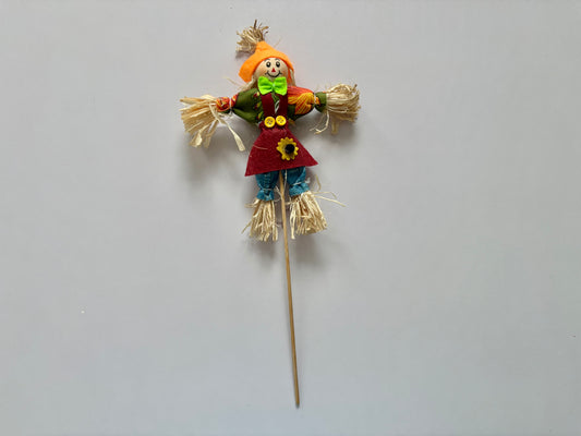 Burgundy & Green Floral Scarecrow Autumn Garden Pick | Decorative Harvest Stake