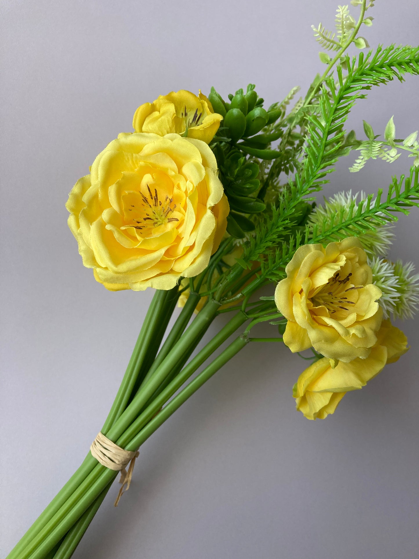 Yellow Camellia & Succulent Bouquet