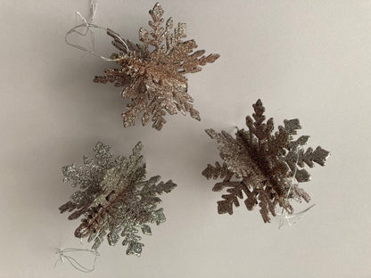 3pk Rose Gold Snowflake Baubles
