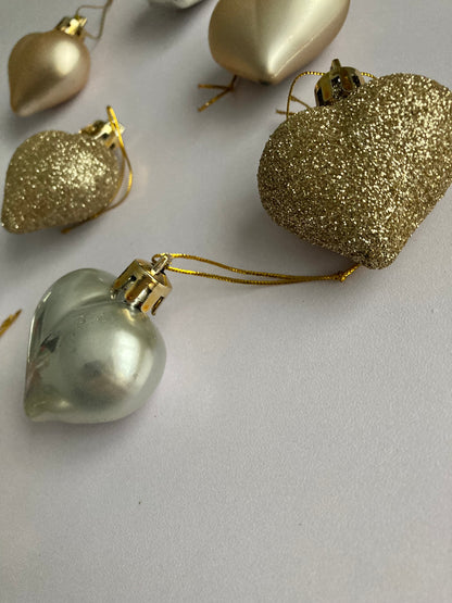 10pk Gold Heart Baubles