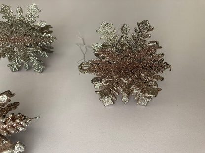 3pk Rose Gold Snowflake Baubles