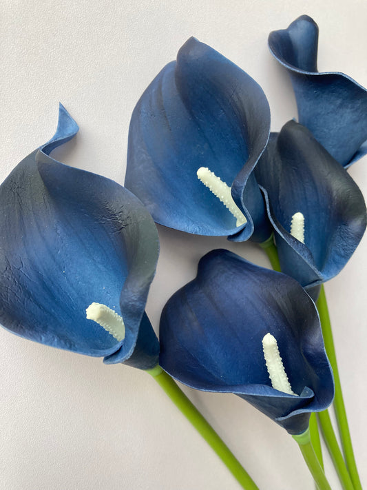 5 Navy Real Touch Calla Lily Bunch