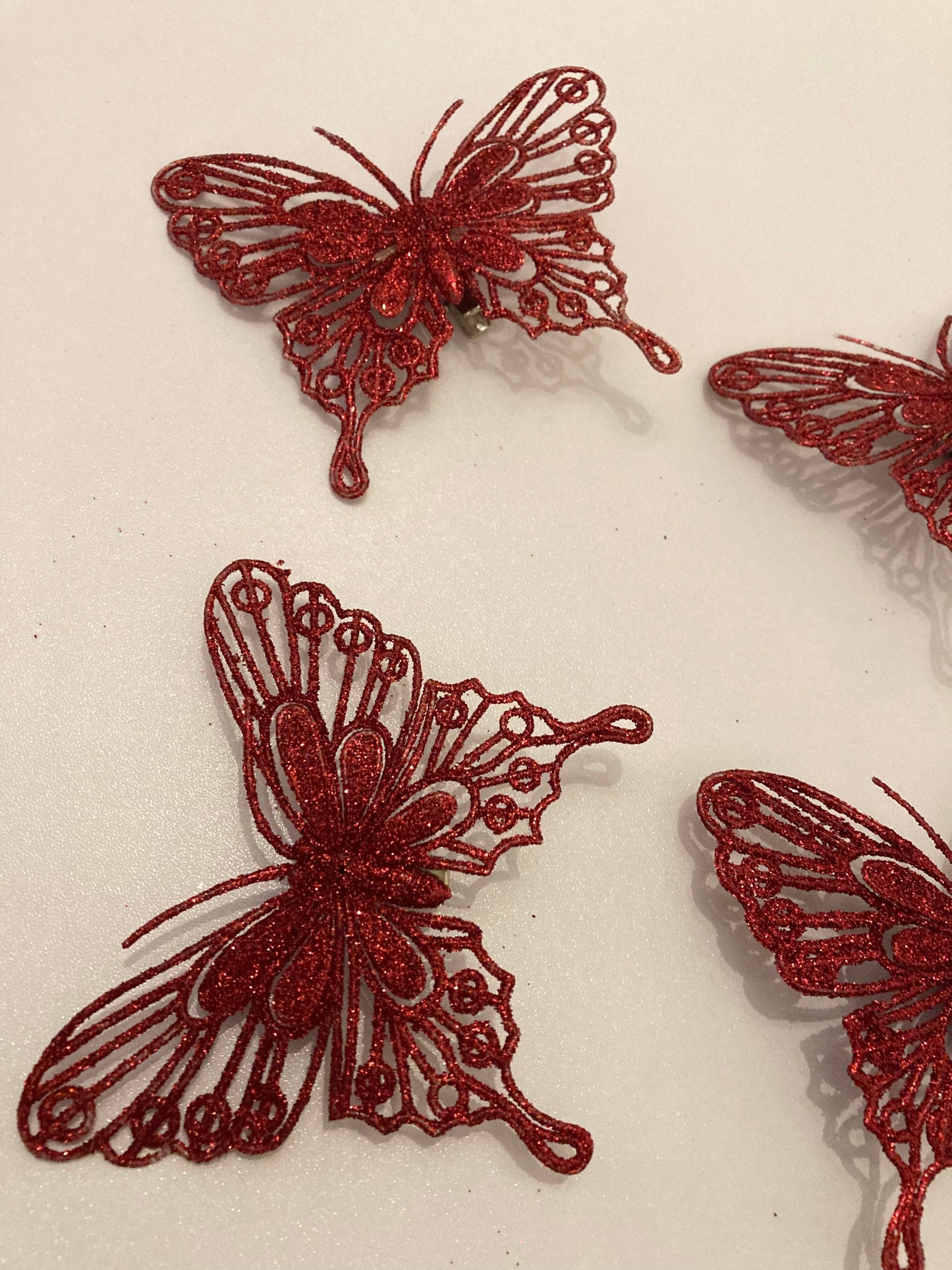 4pk Glitter Red Butterfly Clips